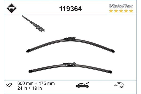 Silecek Süpürgesi Ön  600/475 mm - 24/19 inç SWF 119364