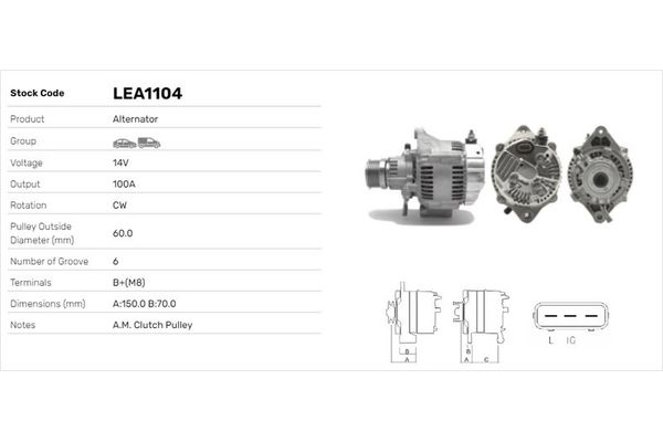 Alternatör  Hyundai Accent (LC)(2000->)  LUCAS ELEKTRIK LEA1104