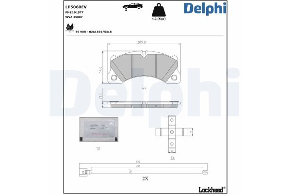 Fren Disk Balata Ön Porsche Taycan Cross Turismo (Typ Y1B)(03.2021->)  DELPHI LP5060EV