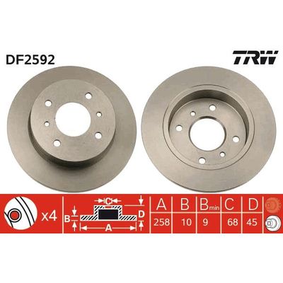 Fren Disk Ayna Arka Sağ ve Sol Nissan Almera (N16/E)(01.2000->)  TRW DF2592