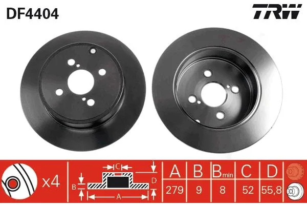 Fren Disk Ayna Arka Sağ ve Sol Toyota Corolla Combi SW (E12)(2002->)  TRW DF4404