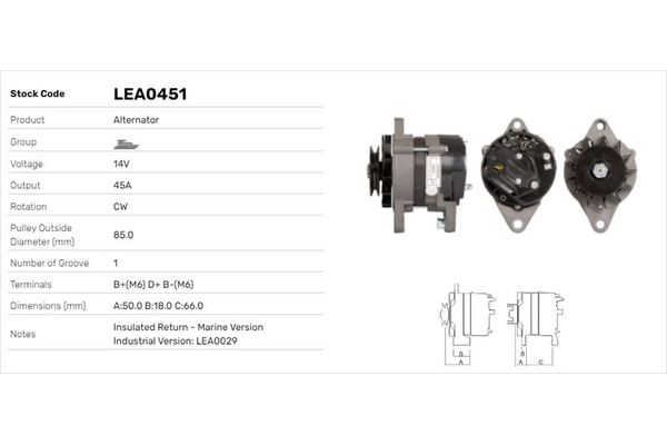 Alternatör  Fiat Ducato P.Van (290)(08.1990->)  LUCAS ELEKTRIK LEA0451