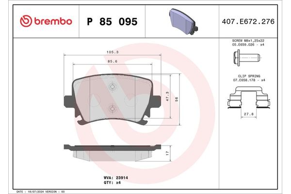Fren Disk Balata Arka Audi A6 Avant (4F5)(03.2005->)  BREMBO P 85 095