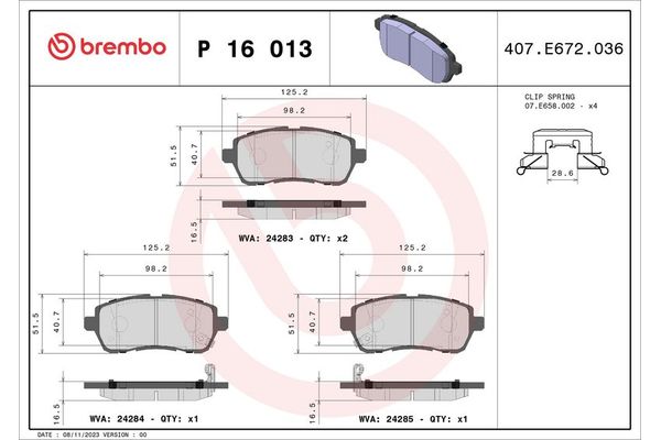 Fren Disk Balata Ön Daihatsu Materia (M4)(2006->2011)  BREMBO P 16 013
