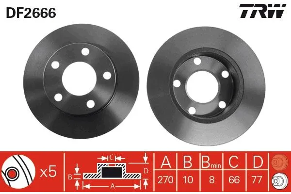 Fren Disk Ayna Arka Sağ ve Sol Audi 200 Sedan/Avant (447)(01.1988->)  TRW DF2666
