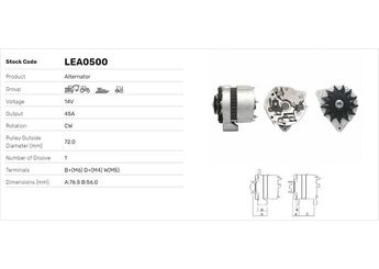 Alternatör  LUCAS ELEKTRIK LEA0500  C830060011000 5710910 5710920 3218239EX 6005700084 1163985 01163985 1171617 01171617 1177481 01177481 930310710026 936281 X830060003 X830060003000 X830060011 42522730 3138942R91 3144942R91 3218239R91 AZ23575 J2RL14X28H7612 605710100109 605710100136 6000100325 6000130300 6005003146 6005003149 6005003763 7700004148 7700012723 7700665435 01448 294390200 294391000