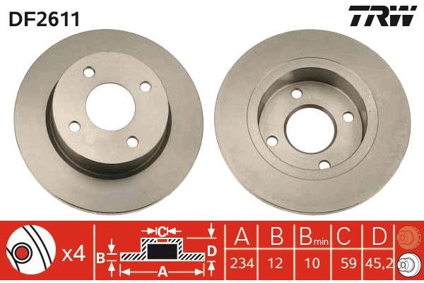 Fren Disk Ayna Ön Sağ ve Sol Nissan Micra (K11)(02.1998->)  TRW DF2611