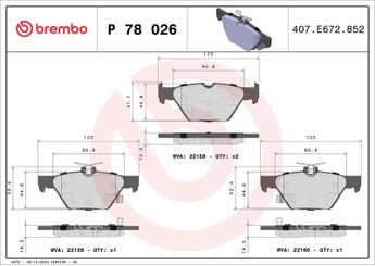 Fren Disk Balata Arka BREMBO P 78 026  26696AL000 26696AL01A 26696AL020 26696AN00A 26696AN020 26696VC020 26696VC030 26696XC00A