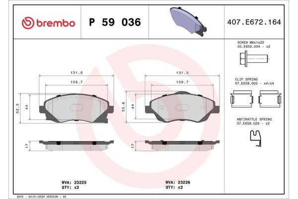Fren Disk Balata Ön Opel Combo (Corsa C)(2001->)  BREMBO P 59 036