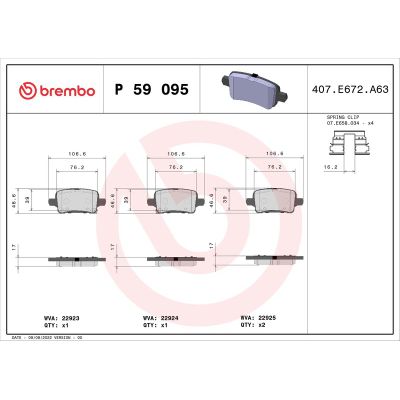 Fren Disk Balata Arka Opel Insignia B Grand Sport (2017->)  BREMBO P 59 095