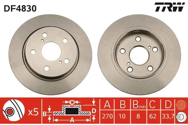 Fren Disk Ayna Arka Sağ ve Sol Toyota Auris / Auris Hybrid (E18)(10.2012->)  TRW DF4830