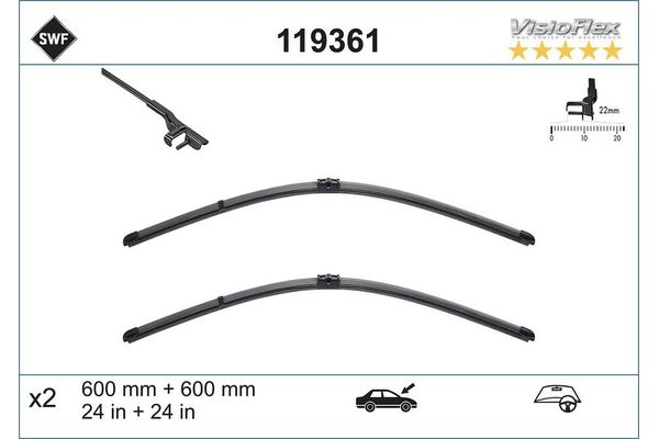 Silecek Süpürgesi Ön  600/600 mm - 24/24 inç SWF 119361