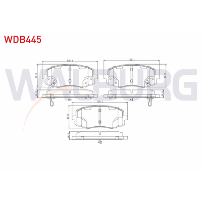 Fren Disk Balata Ön Hyundai i20 (PB)(01.2009->)  WALBURG WDB445