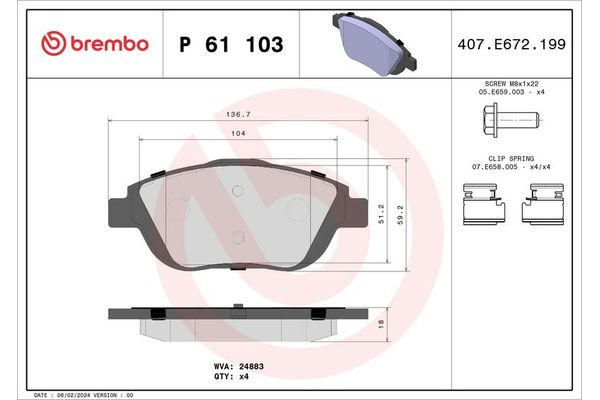 Fren Disk Balata Ön Opel Corsa F / Corsa-e F (2019->)  BREMBO P 61 103X