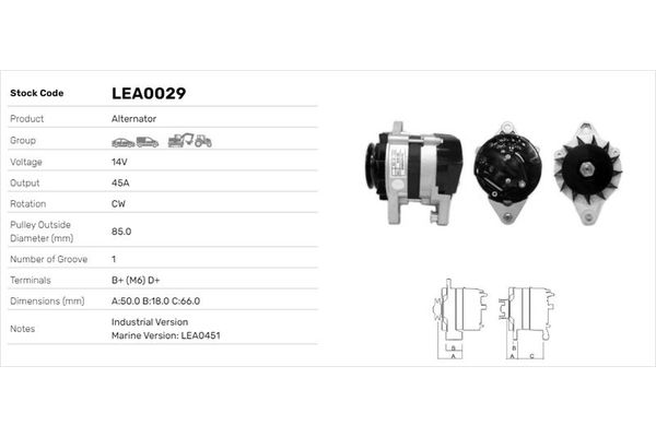 Alternatör  Fiat Ducato P.Van (290)(08.1990->)  LUCAS ELEKTRIK LEA0029