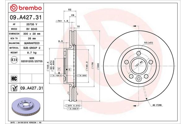 Fren Disk Ayna Ön Sağ ve Sol BREMBO 09.A427.31