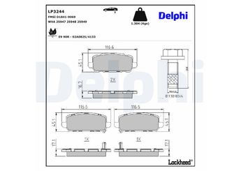 Fren Disk Balata Arka DELPHI LP3244  LP3244 4302231AG00 43022T2JH01 43022T8MG00 43022T8MG01 43022T8MG02 45022T6DH00