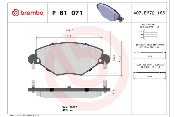 Fren Disk Balata Ön Citroen C5 5 Kapı (03.2001->)  BREMBO P 61 071