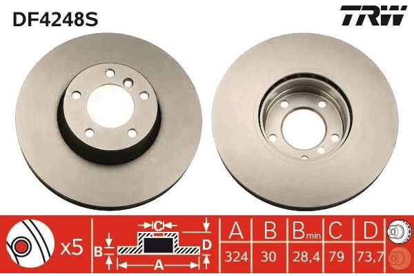Fren Disk Ayna Ön Sağ ve Sol BMW 5 Serisi Sedan (E39)(1995->)  TRW DF4248S