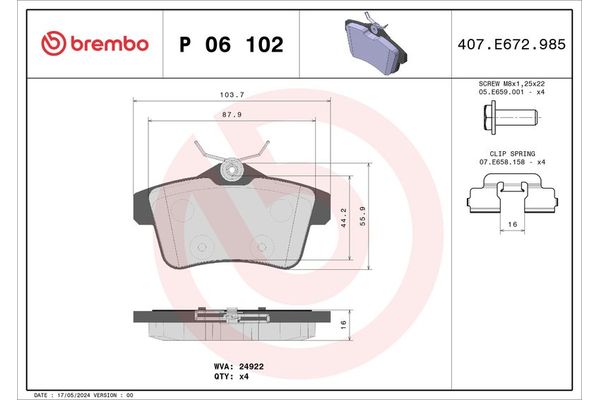 Fren Disk Balata Arka BREMBO P 06 102