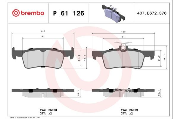 Fren Disk Balata Arka BREMBO P 61 126