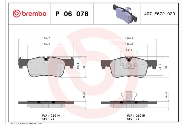 Fren Disk Balata Ön BMW 1 Serisi 5 Kapı (F20)(03.2015->)  BREMBO P 06 078X