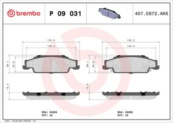 Fren Disk Balata Ön BREMBO P 09 031  25735537 25693145 85735537