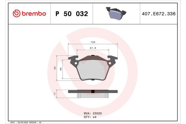 Fren Disk Balata Arka Mercedes V -Sınıfı (638)  BREMBO P 50 032