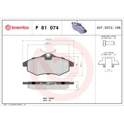 Fren Disk Balata Ön Citroen C3 (04.2002->)  BREMBO P 61 074