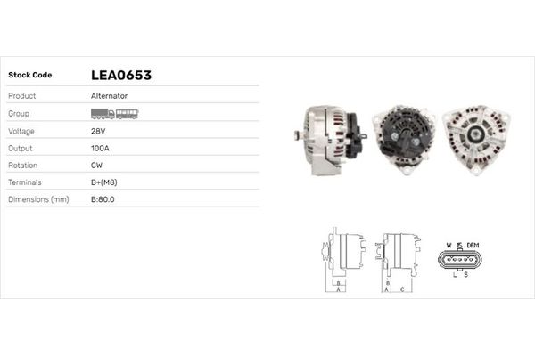Alternatör  Mercedes G -Serisi (BM 460 / 461)(01.1979->)  LUCAS ELEKTRIK LEA0653